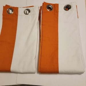 Pottery Barn Kids Bordered Grommet White, Orange Blackout Curtain Panels 44x84"